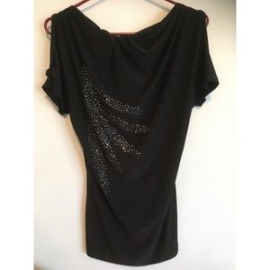 Chic Black Short Sleeve Top with Sparkling Design